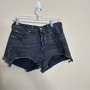 Levi’s 501 button up cutoff black jean shorts